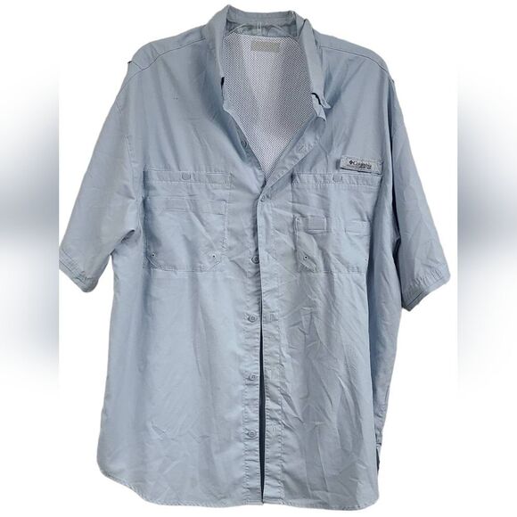Columbia Men’s XL PFG Tamiami II Short Sleeve Shirt Blue Fishing Guide Shade UPF - Picture 1 of 14